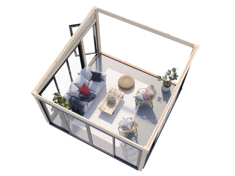 Lumi 16,6 m² (4,2x4,2 m | 120x120 mm) Seinale kinnituv puidust ja klaasist paviljon aeda