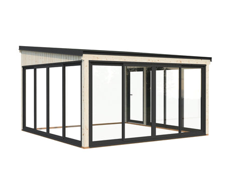 Lumi 16,6 m² (4,2x4,2 m | 120x120 mm) Seinale kinnituv puidust ja klaasist paviljon aeda
