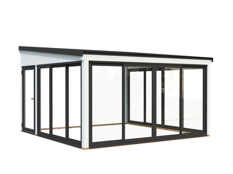 Lumi 16,6 m² (4,2x4,2 m | 120x120 mm) Seinale kinnituv puidust ja klaasist paviljon aeda