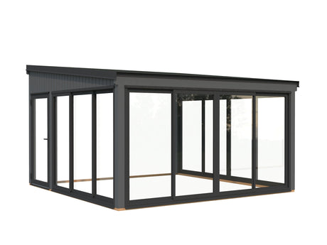 Lumi 16,6 m² (4,2x4,2 m | 120x120 mm) Seinale kinnituv puidust ja klaasist paviljon aeda