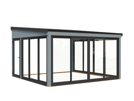 Lumi 16,6 m² (4,2x4,2 m | 120x120 mm) Seinale kinnituv puidust ja klaasist paviljon aeda