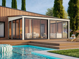Lumi 23,3 m² (5,8x4,2 m | 120x120 mm) Ruumikas seinale kinnituv klaaspaviljon või suvetuba aeda