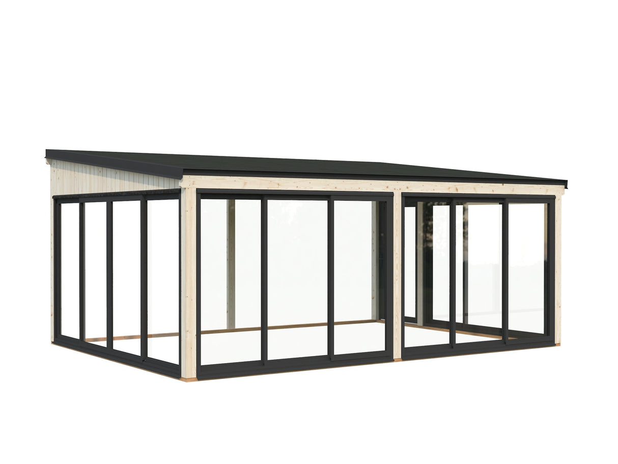 Lumi 23,3 m² (5,8x4,2 m | 120x120 mm) Ruumikas seinale kinnituv klaaspaviljon või suvetuba aeda