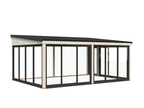Lumi 23,3 m² (5,8x4,2 m | 120x120 mm) Ruumikas seinale kinnituv klaaspaviljon või suvetuba aeda