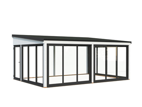 Lumi 23,3 m² (5,8x4,2 m | 120x120 mm) Ruumikas seinale kinnituv klaaspaviljon või suvetuba aeda
