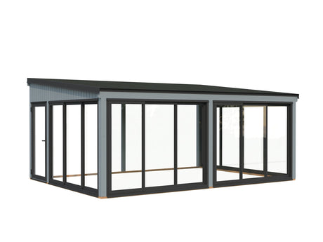 Lumi 23,3 m² (5,8x4,2 m | 120x120 mm) Ruumikas seinale kinnituv klaaspaviljon või suvetuba aeda