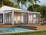 Lumi 23,3 m² (5,8x4,2 m | 120x120 mm) Ruumikas seinale kinnituv klaaspaviljon või suvetuba aeda