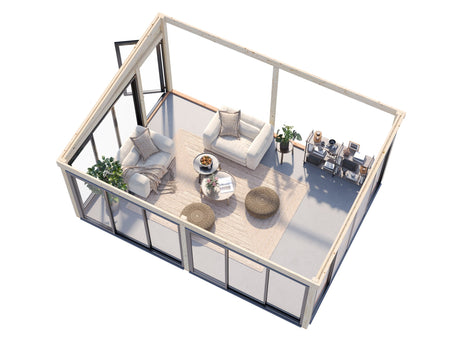 Lumi 23,3 m² (5,8x4,2 m | 120x120 mm) Ruumikas seinale kinnituv klaaspaviljon või suvetuba aeda