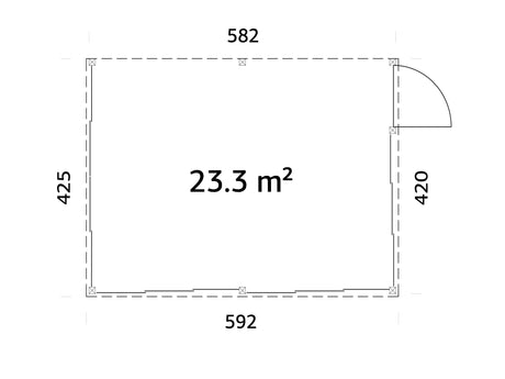 Lumi 23,3 m² (5,8x4,2 m | 120x120 mm) Ruumikas seinale kinnituv klaaspaviljon või suvetuba aeda