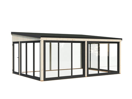 Lumi 23,3 m² (5,8x4,2 m | 120x120 mm) Ruumikas seinale kinnituv klaaspaviljon või suvetuba aeda