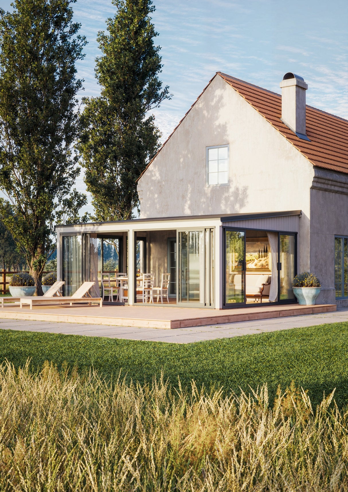 Lumi 23,3 m² (5,8x4,2 m | 120x120 mm) Ruumikas seinale kinnituv klaaspaviljon või suvetuba aeda