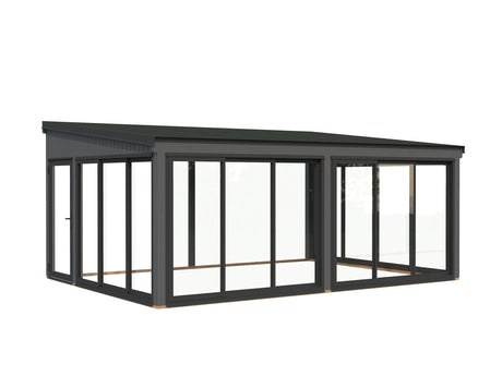 Lumi 23,3 m² (5,8x4,2 m | 120x120 mm) Ruumikas seinale kinnituv klaaspaviljon või suvetuba aeda