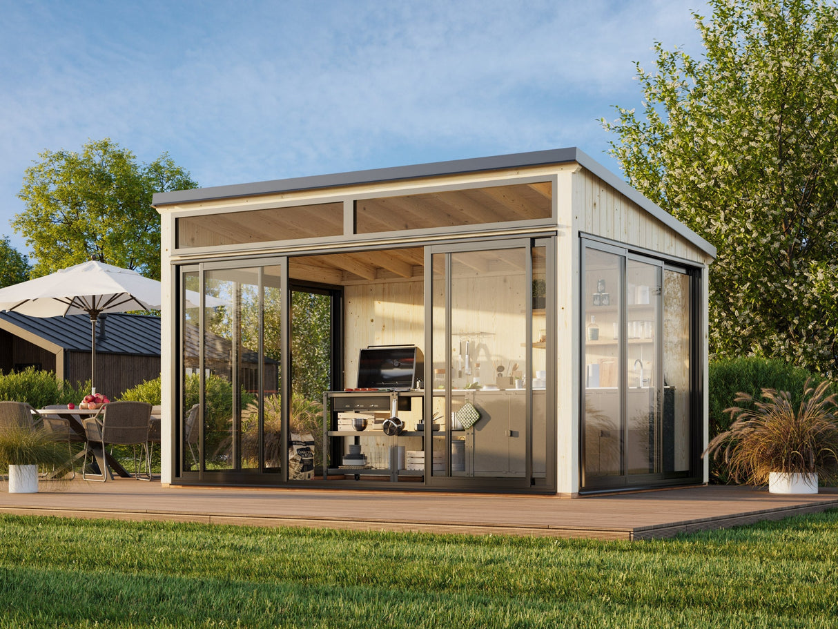 Saga 11,6 m² (4,2x3 m | 120x120 mm) Kompaktne eraldiseisev klaasaed või suvetuba aeda