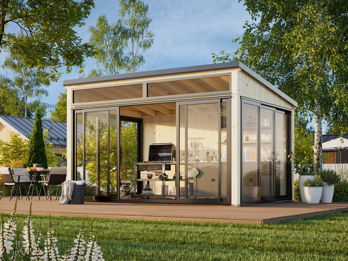 Saga 11,6 m² (4,2x3 m | 120x120 mm) Kompaktne eraldiseisev klaasaed või suvetuba aeda