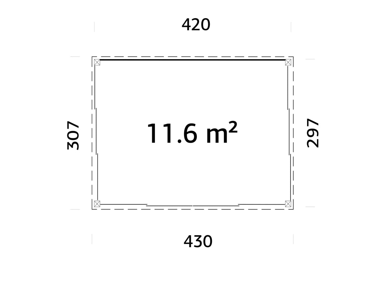 Saga 11,6 m² (4,2x3 m | 120x120 mm) Kompaktne eraldiseisev klaasaed või suvetuba aeda