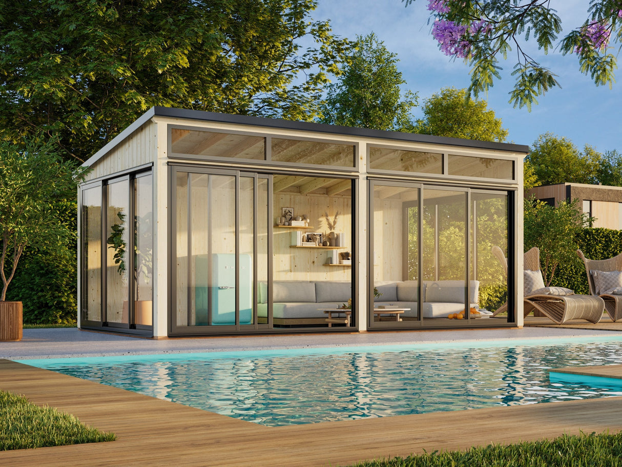Saga 16,2 m² (5,8x3 m | 120x120 mm) Eraldiseisev modernne klaasaed või suvetuba aeda
