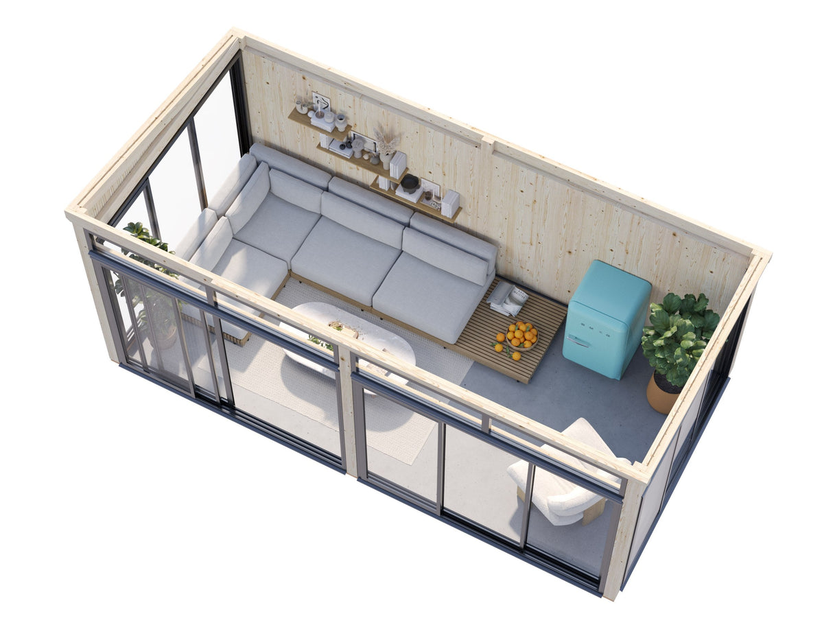 Saga 16,2 m² (5,8x3 m | 120x120 mm) Eraldiseisev modernne klaasaed või suvetuba aeda