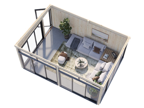 Saga 23,3 m² (5,8x4,2 m | 120x120 mm) Ruumikas ja modernne eraldiseisev klaasaed või suvetuba aeda