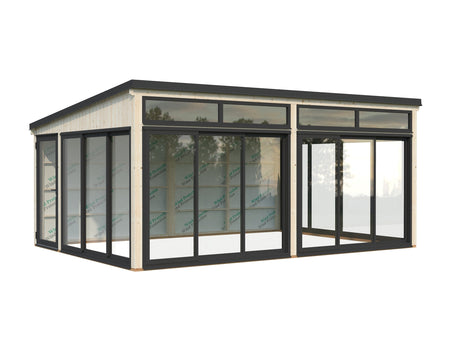 Saga 23,3 m² (5,8x4,2 m | 120x120 mm) Ruumikas ja modernne eraldiseisev klaasaed või suvetuba aeda