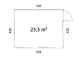 Saga 23,3 m² (5,8x4,2 m | 120x120 mm) Ruumikas ja modernne eraldiseisev klaasaed või suvetuba aeda