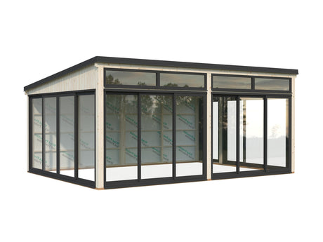 Saga 23,3 m² (5,8x4,2 m | 120x120 mm) Ruumikas ja modernne eraldiseisev klaasaed või suvetuba aeda
