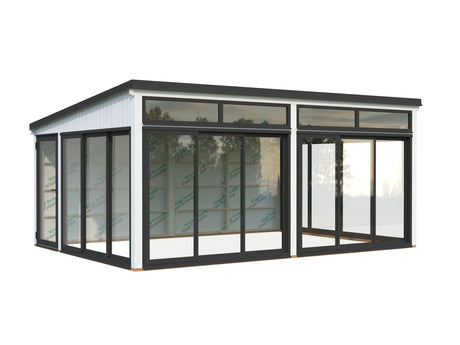 Saga 23,3 m² (5,8x4,2 m | 120x120 mm) Ruumikas ja modernne eraldiseisev klaasaed või suvetuba aeda