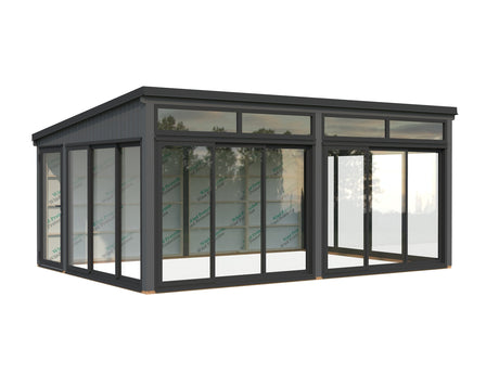 Saga 23,3 m² (5,8x4,2 m | 120x120 mm) Ruumikas ja modernne eraldiseisev klaasaed või suvetuba aeda