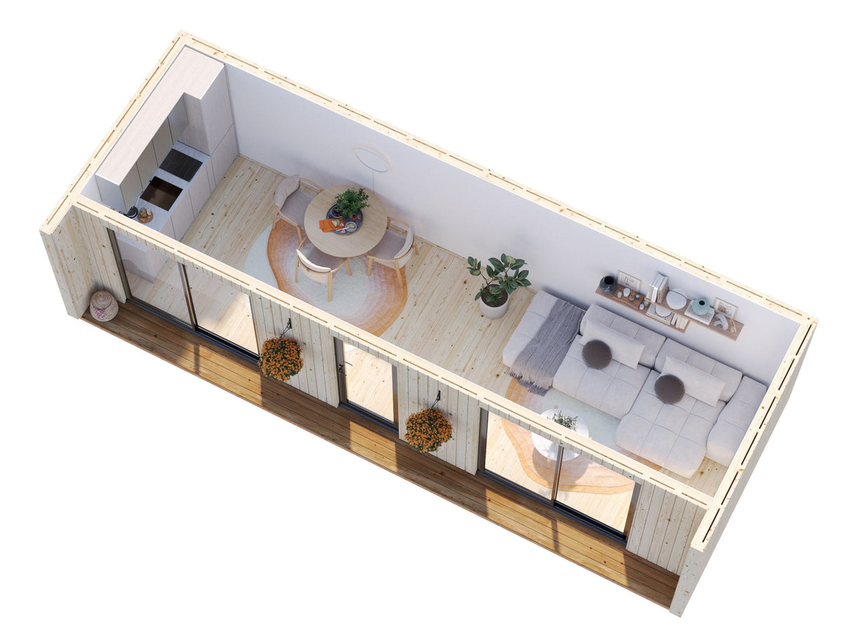 Rebekka 22,4 m² (9,x3,4 m|18 mm) Soojustatav minimaja