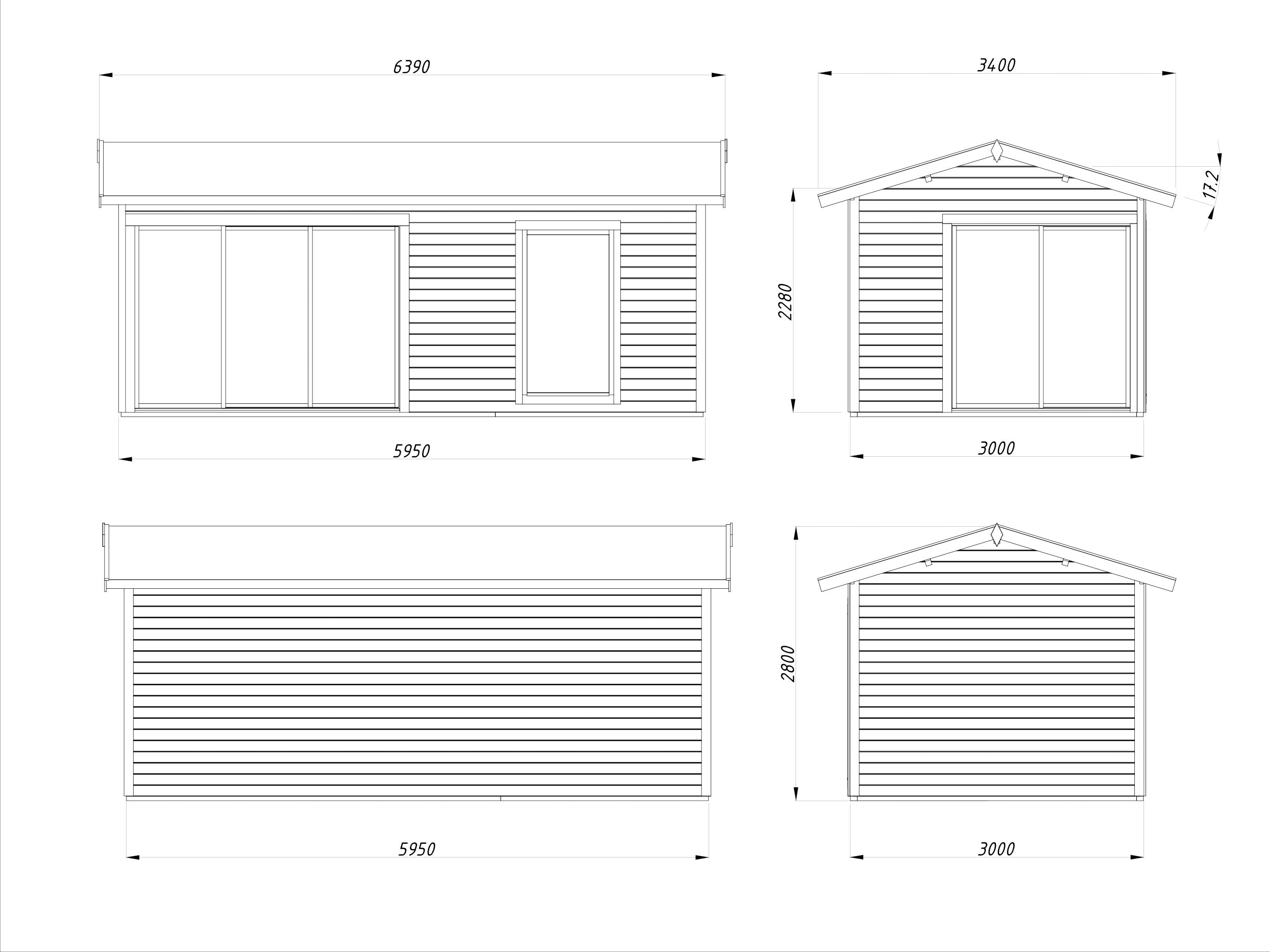 Amanda 17.2m2 (5.95x3m | 44mm) Lükanduste ja modernse nurgalahendusega aiamaja