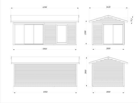 Amanda 17.2m2 (5.95x3m | 44mm) Lükanduste ja modernse nurgalahendusega aiamaja
