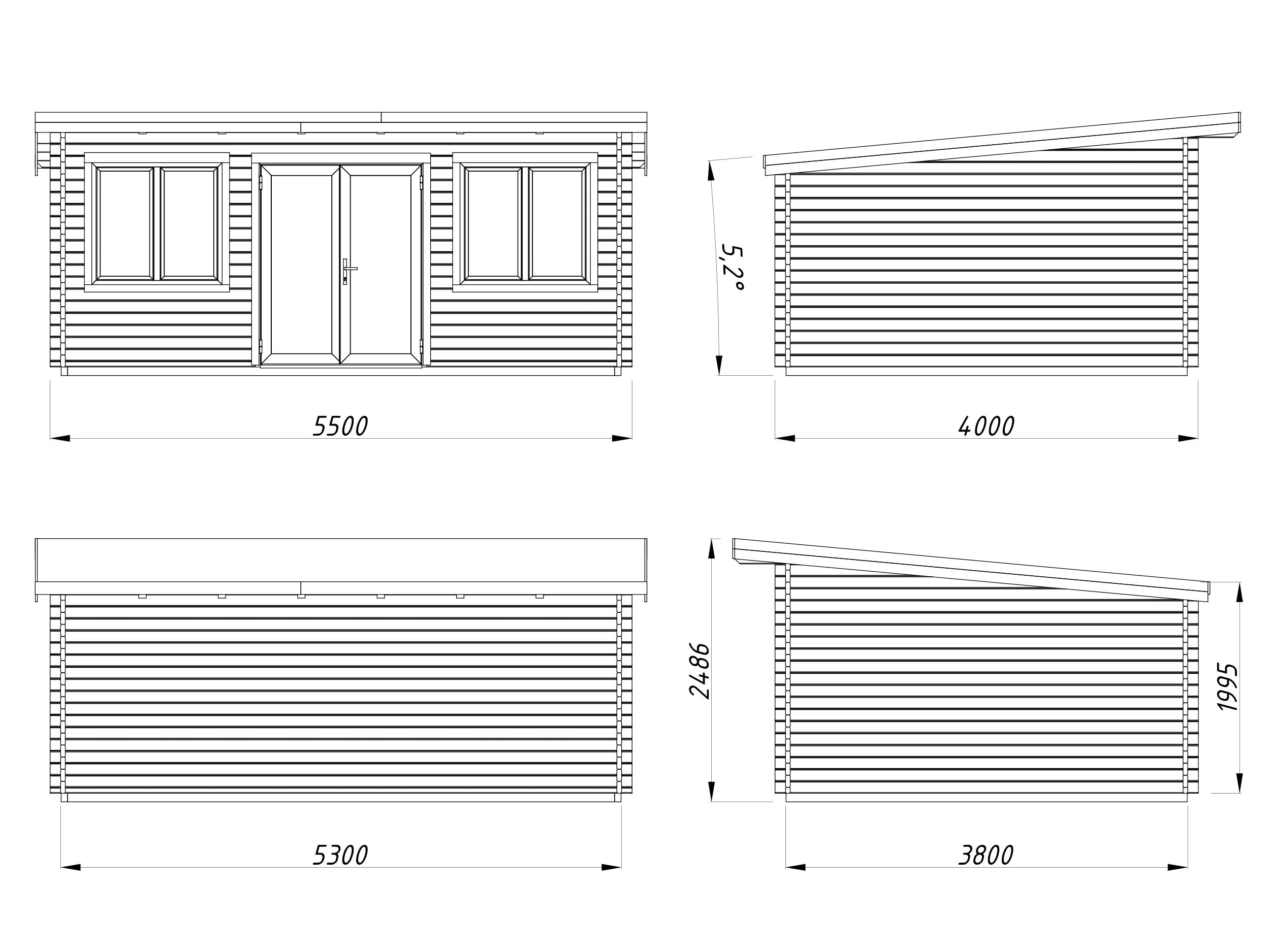 Lisandra 19,4 m² (5,5x4 m | 44 mm) Aiamaja alumiiniumuste ja -akendega
