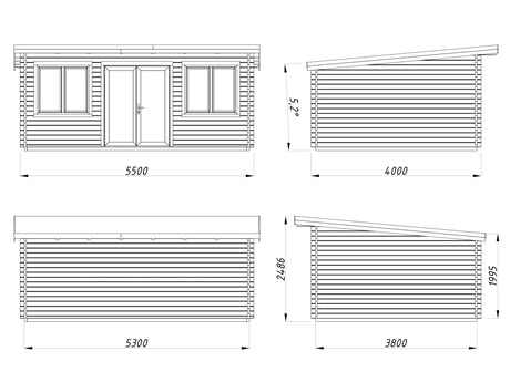 Lisandra 19,4 m² (5,5x4 m | 44 mm) Aiamaja alumiiniumuste ja -akendega