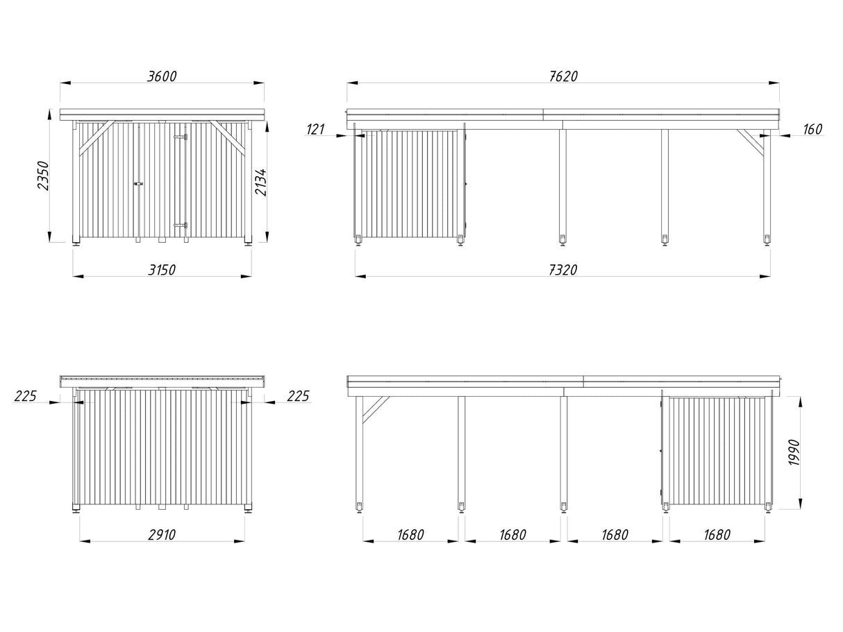 Karl 23.1m2 (3.15x7.32m) Kuuriga lamekatusega autovarjualune ühele autole