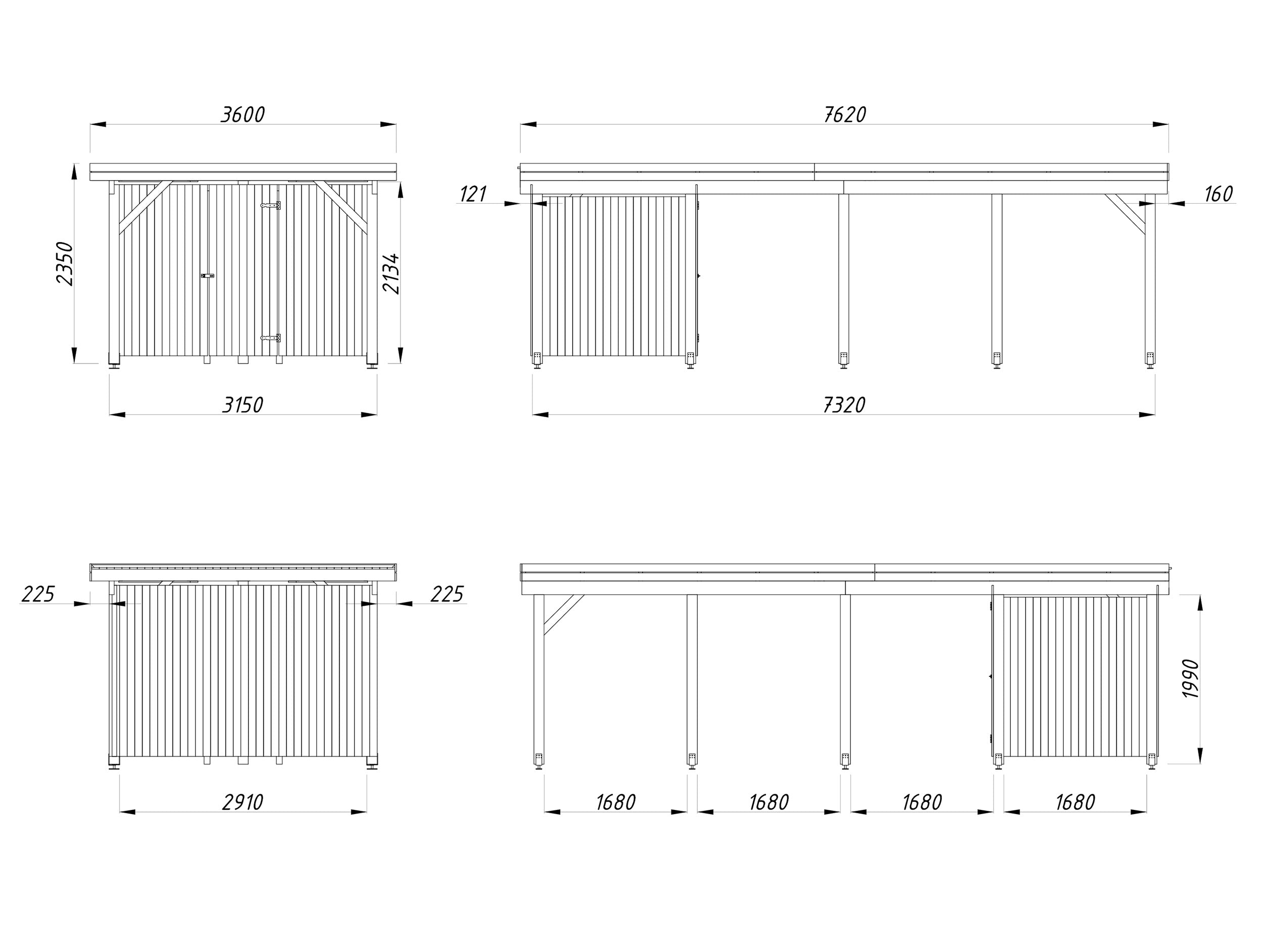 Karl 23.1m2 (3.15x7.32m) Kuuriga lamekatusega autovarjualune ühele autole