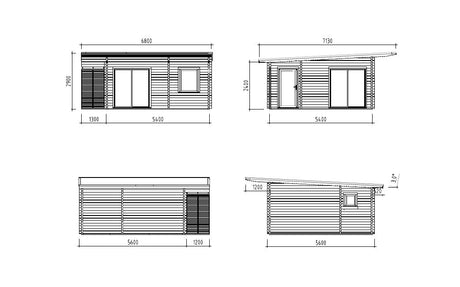 Cecilia 27.2m2 (5.4x5.4m | 70mm) Mitmeruumiline suvemaja alumiiniumakende ja -ustega
