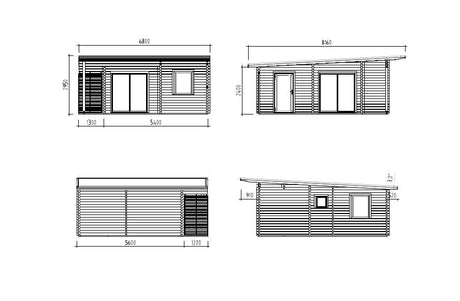 Cecilia 30m2 (5.4x6.7m | 70mm) Neljaruumiline suvemaja alumiiniumakende ja -ustega
