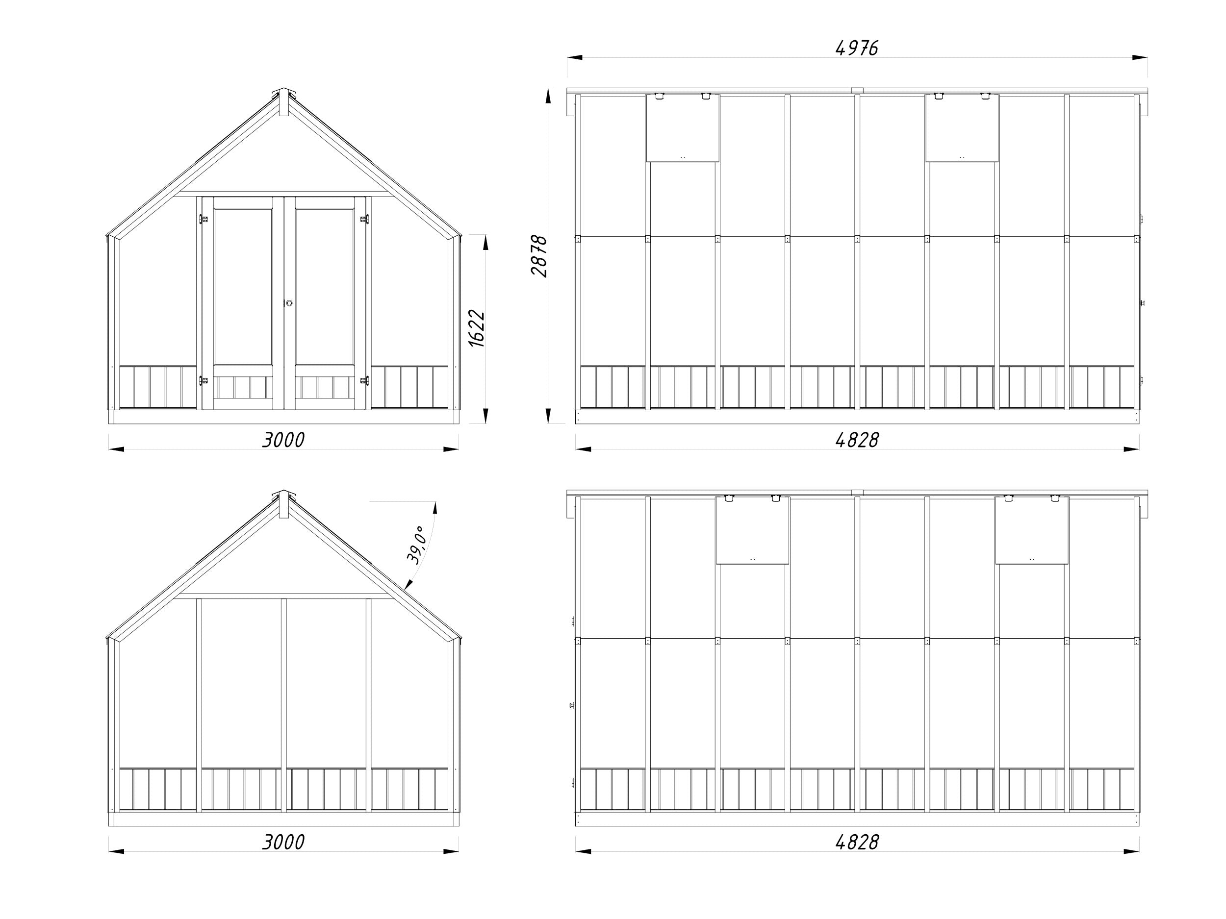 Emilia 13,8 m² (3x4,8 m | 18 mm) Kasvuhoone – tehases värvitud