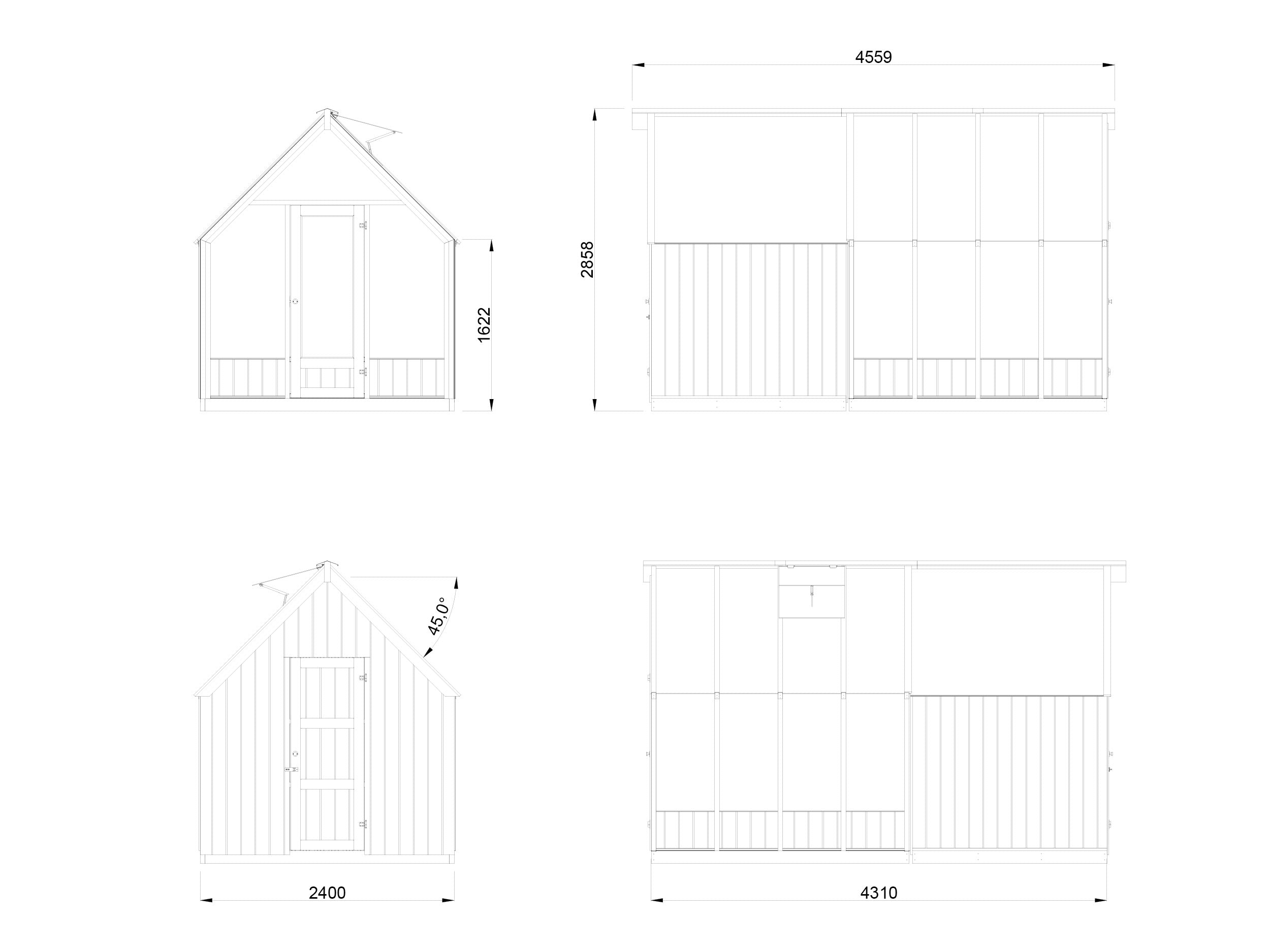 Emilia 5,4 + 4 m² (2,4x4,3 m | 18 mm) Kompaktne kasvuhoone ja kuur – süvaimmutatud