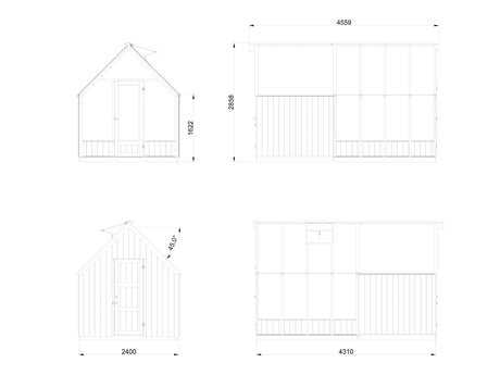 Emilia 5,4 + 4 m² (2,4x4,3 m | 18 mm) Kompaktne kasvuhoone ja kuur – surveimmutatud
