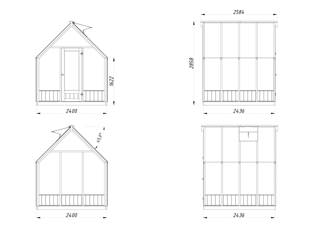 Emilia 5,4 m² (2,4x2,4 m | 18 mm) Kasvuhoone – tehases värvitud
