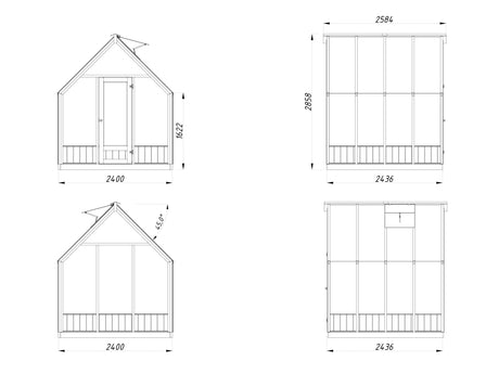 Emilia 5,4 m² (2,4x2,4 m | 18 mm) Kasvuhoone – tehases värvitud