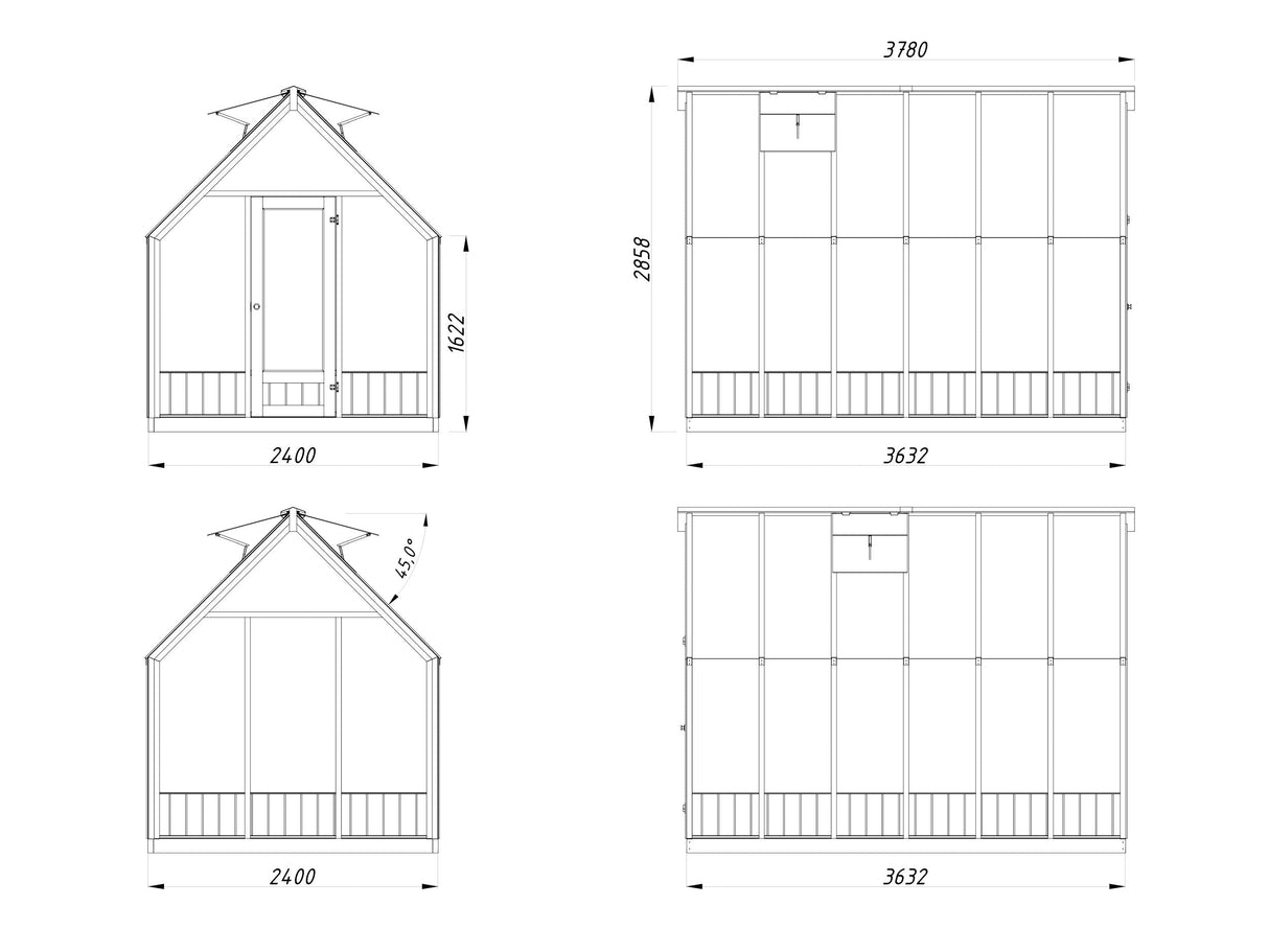 Emilia 8.2m2 (2.4x3.6m | 18mm) Halliks värvitud modernne klaasmaja