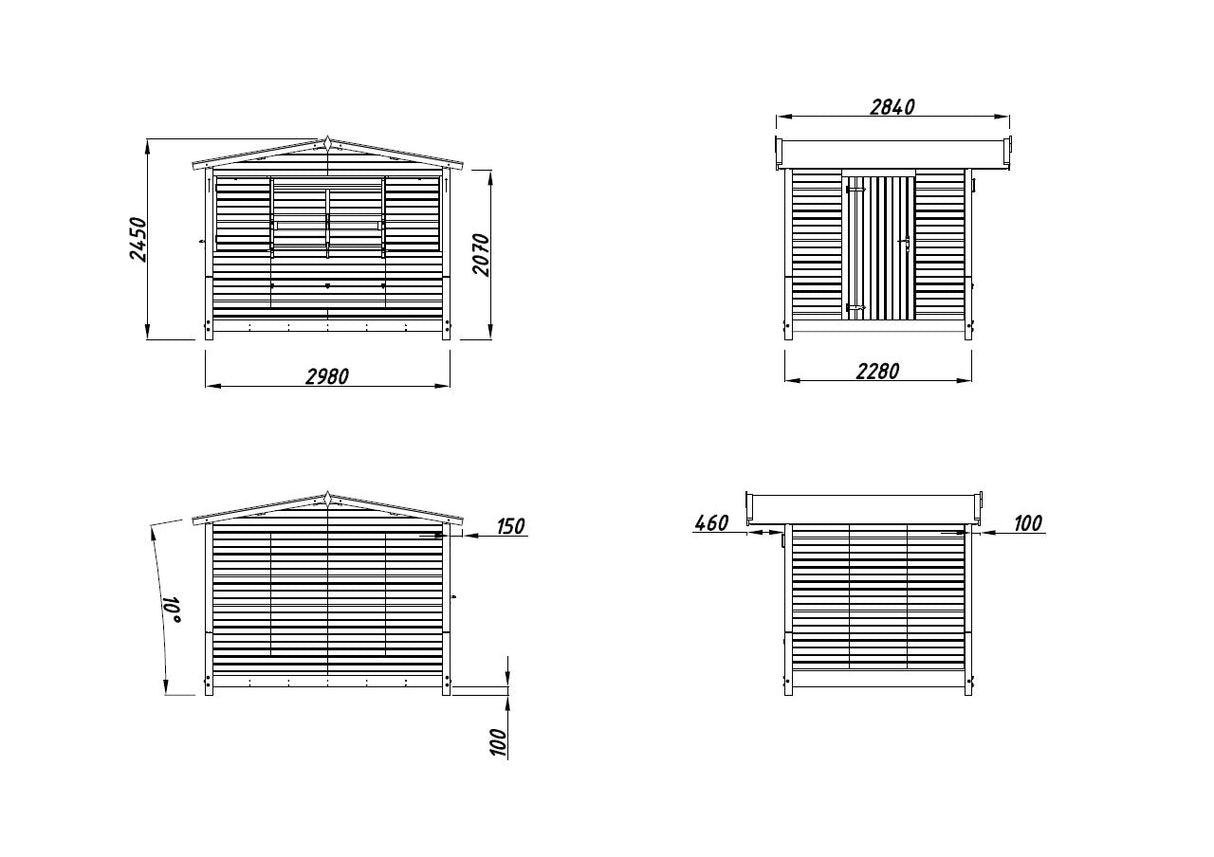 Marian 6.2m2 (2.98x2.28m | 16mm) Valmis seinaelementidest kokkuvolditav kiosk