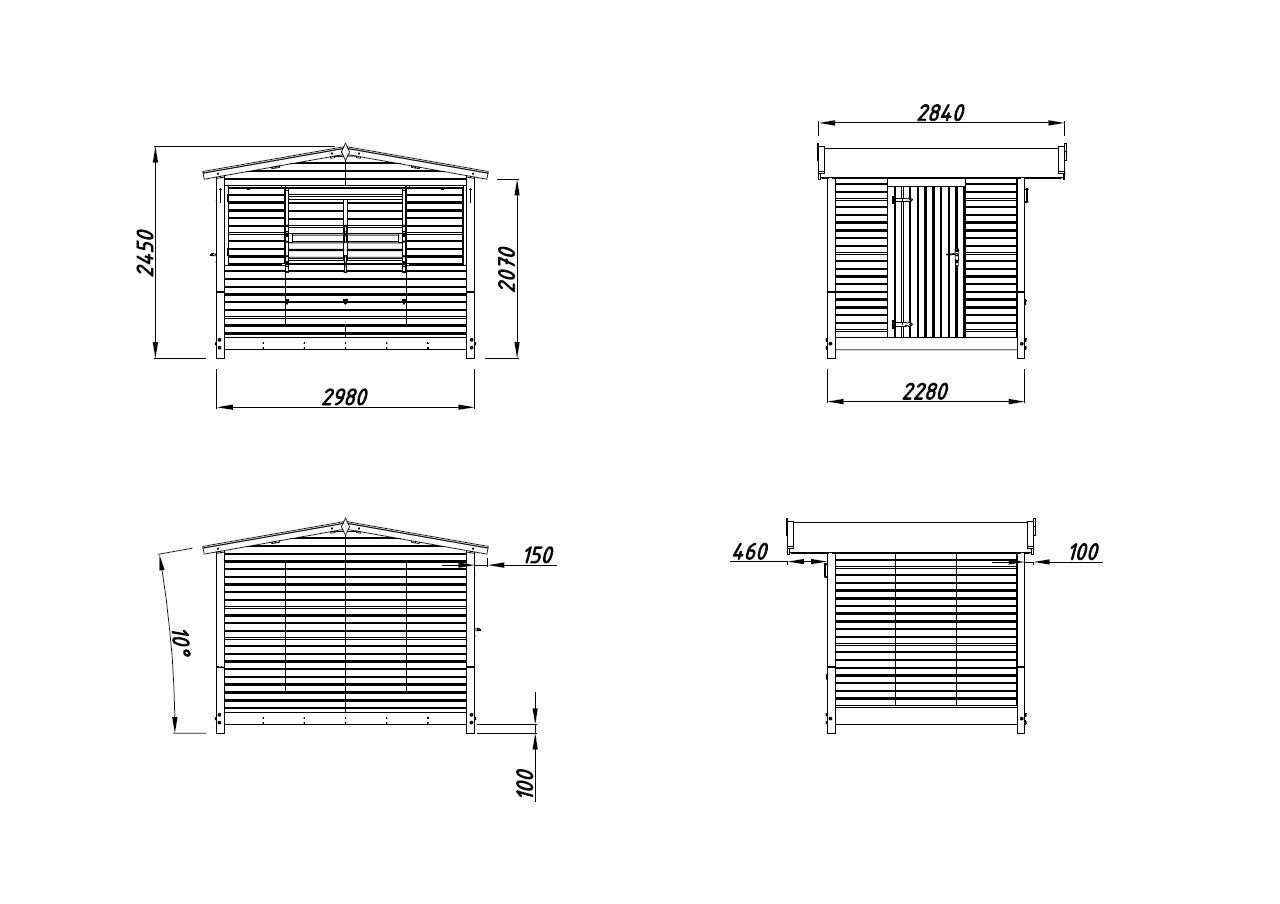 Marian 6.2m2 (2.98x2.28m | 16mm) Valmis seinaelementidest kokkuvolditav kiosk