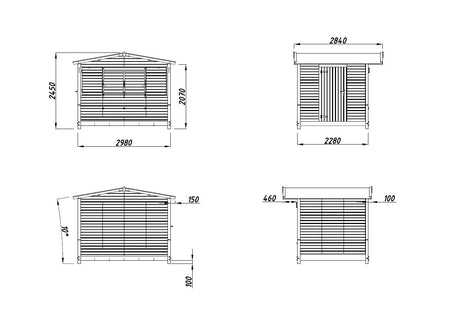 Marian 6.2m2 (2.98x2.28m | 16mm) Valmis seinaelementidest kokkuvolditav kiosk