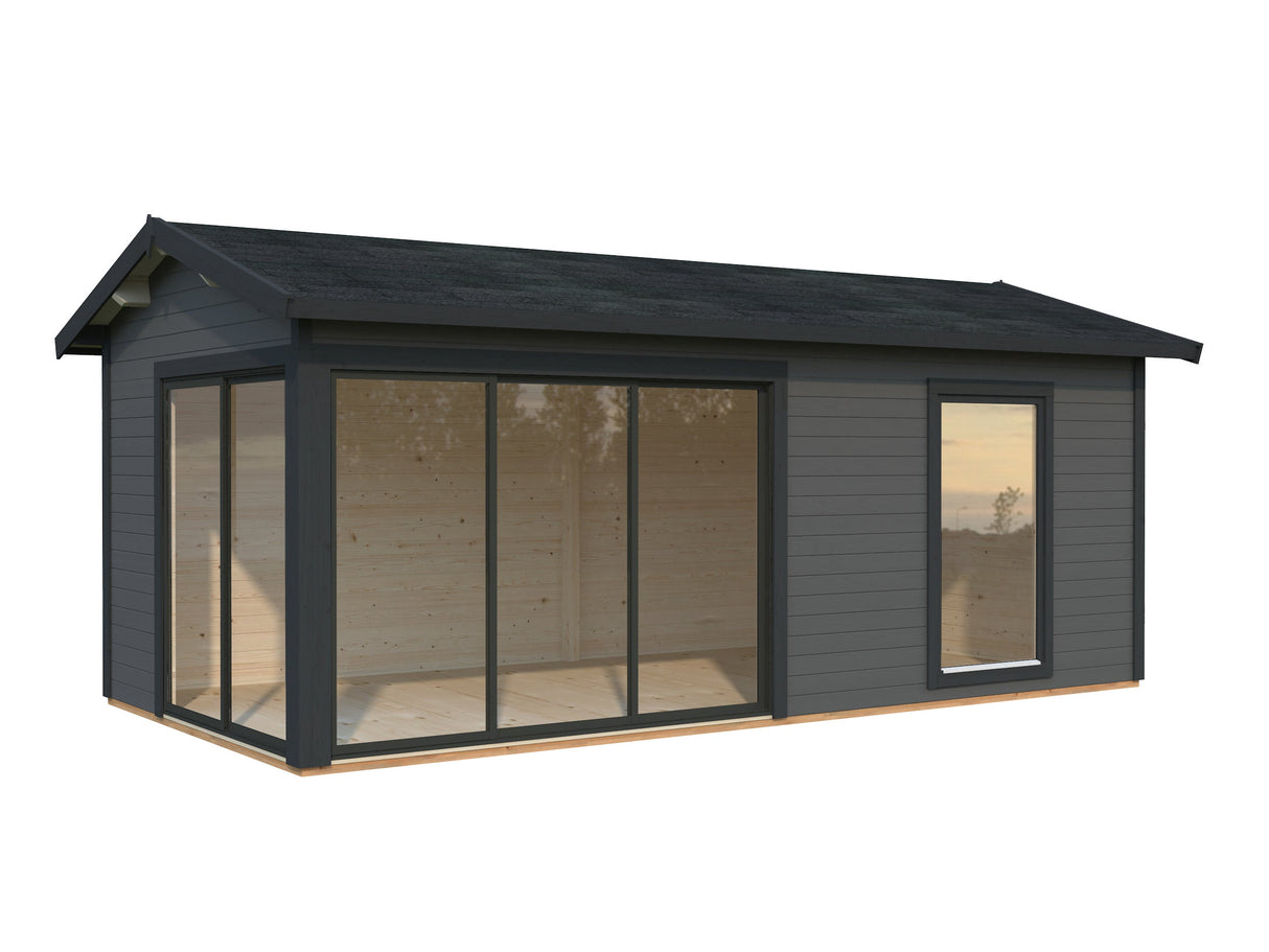 Amanda 17.2m2 (5.95x3m | 44mm) Lükanduste ja modernse nurgalahendusega aiamaja