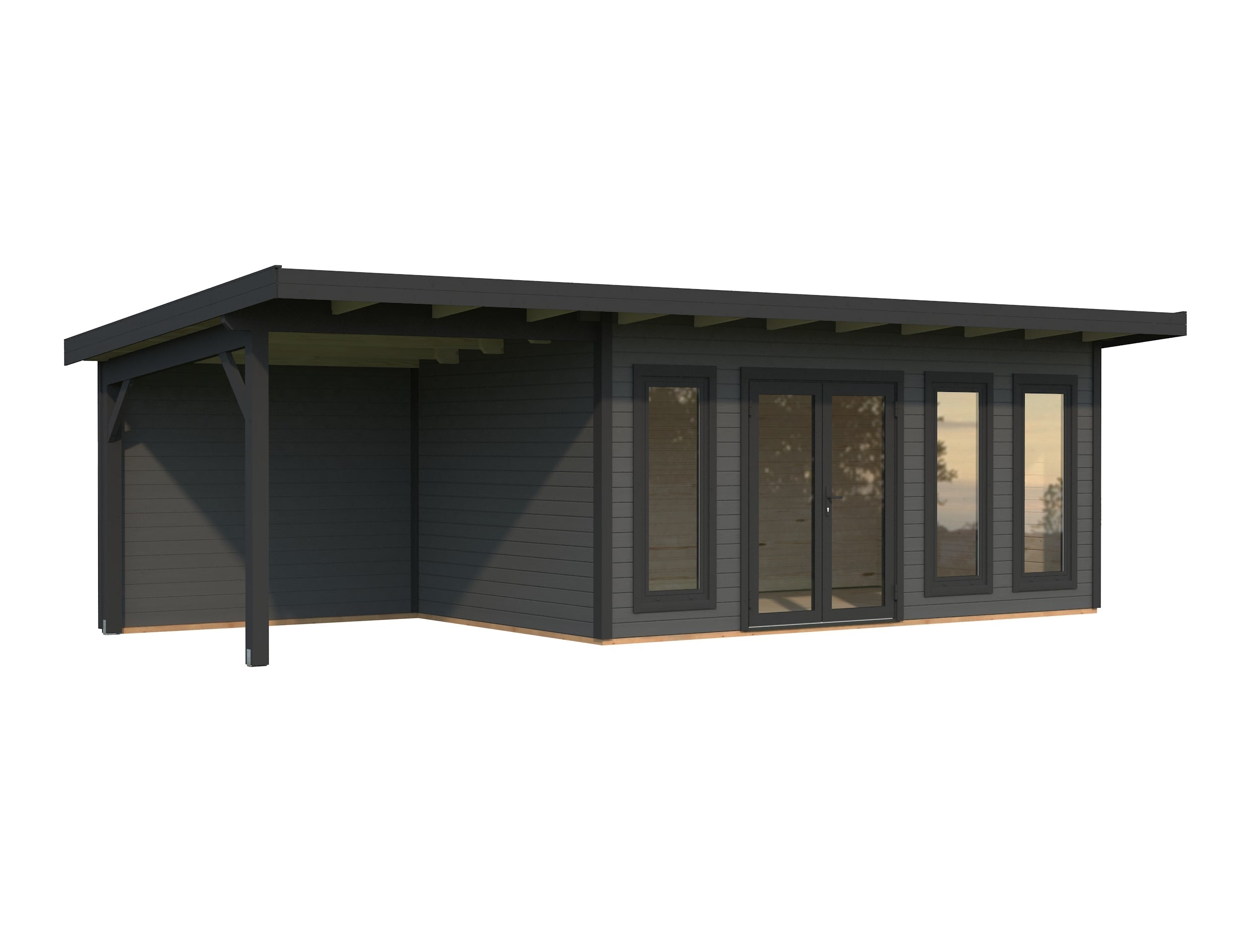 Aurelia 15,2 + 7,9 m² (8,3x3 m | 44 mm) Ruumikas modernne aiamaja katusealusega