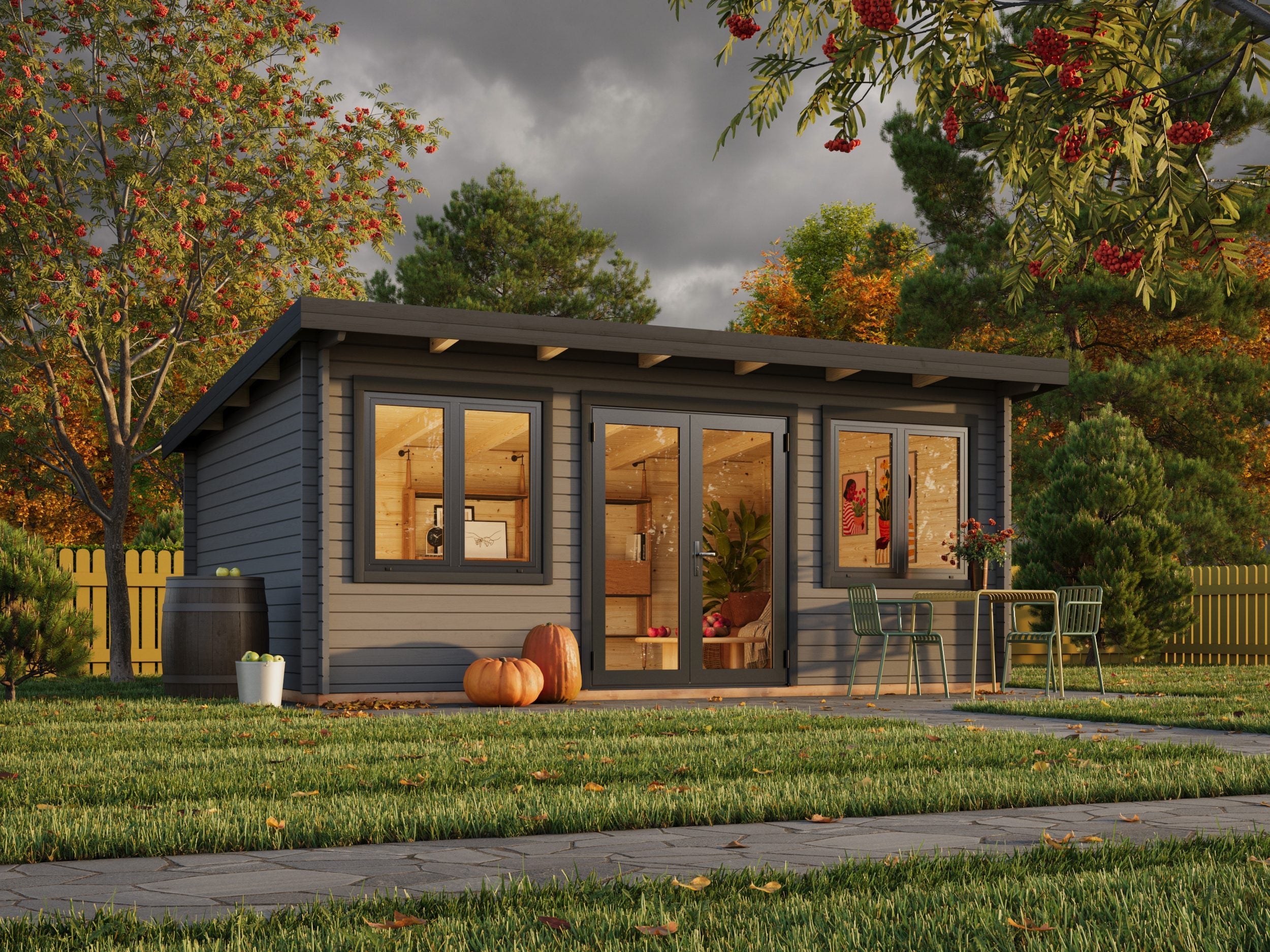 Lisandra 19,4 m² (5,5x4 m | 44 mm) Aiamaja alumiiniumuste ja -akendega