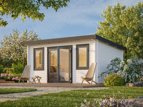 Lisandra 14,2 m² (4,7x3,5 m | 44 mm) Aiamaja alumiiniumuste ja -akendega