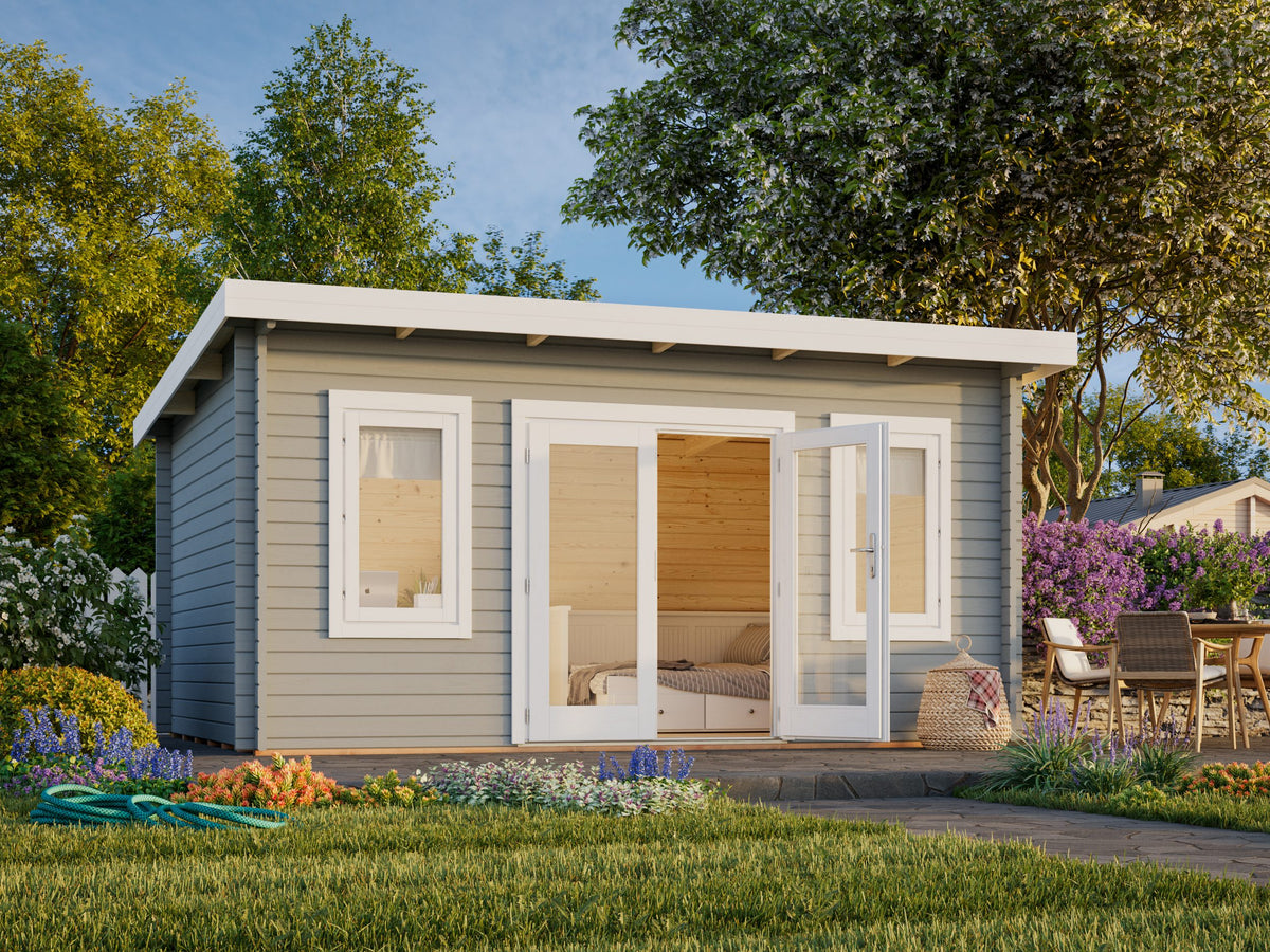 Lisa 14.2m2 (4.5x3.3m | 44mm) Lamekatusega freespruss-aiamaja (uuendatud aastal 2024)